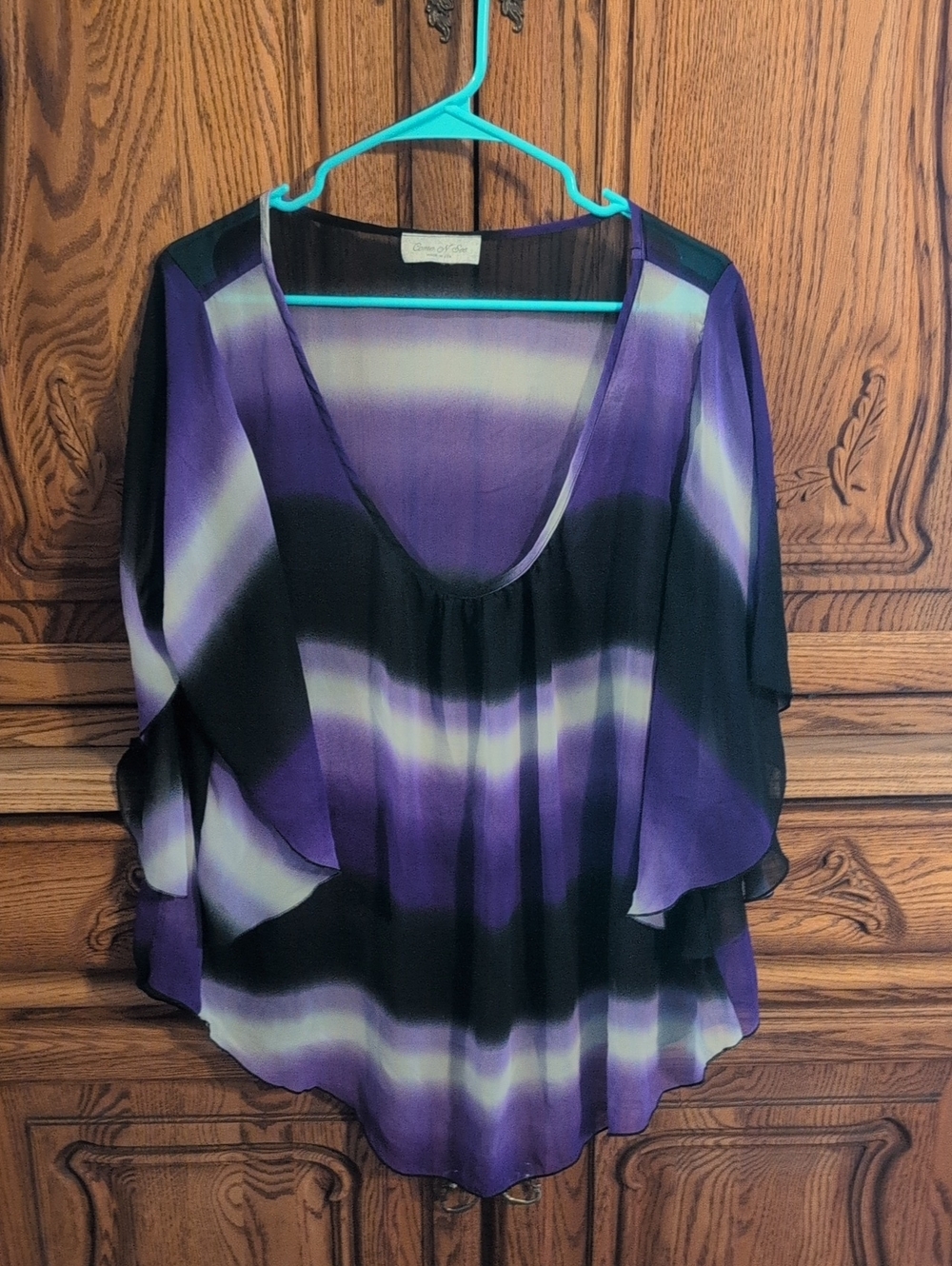 Flowing Scoop-Neck Tunic in Purple and Black